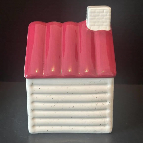 Rae Dunn "Cozy Cabin" Ceramic Log Cabin Burgundy Winter Christmas Chimney NEW - Picture 7 of 8